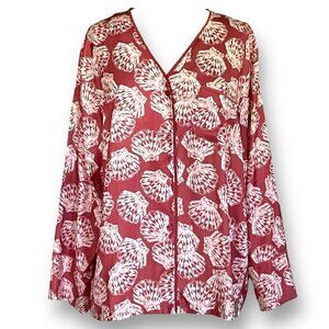 Summersalt Womens Cloud 9 Silky Pajama Top Sz L Brown Seashell Print PJ Shirt